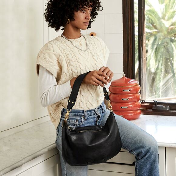 CLARE V. Moyen Messenger in Relaxed Black with Braided Crossbody Strap - Picture 2 of 16